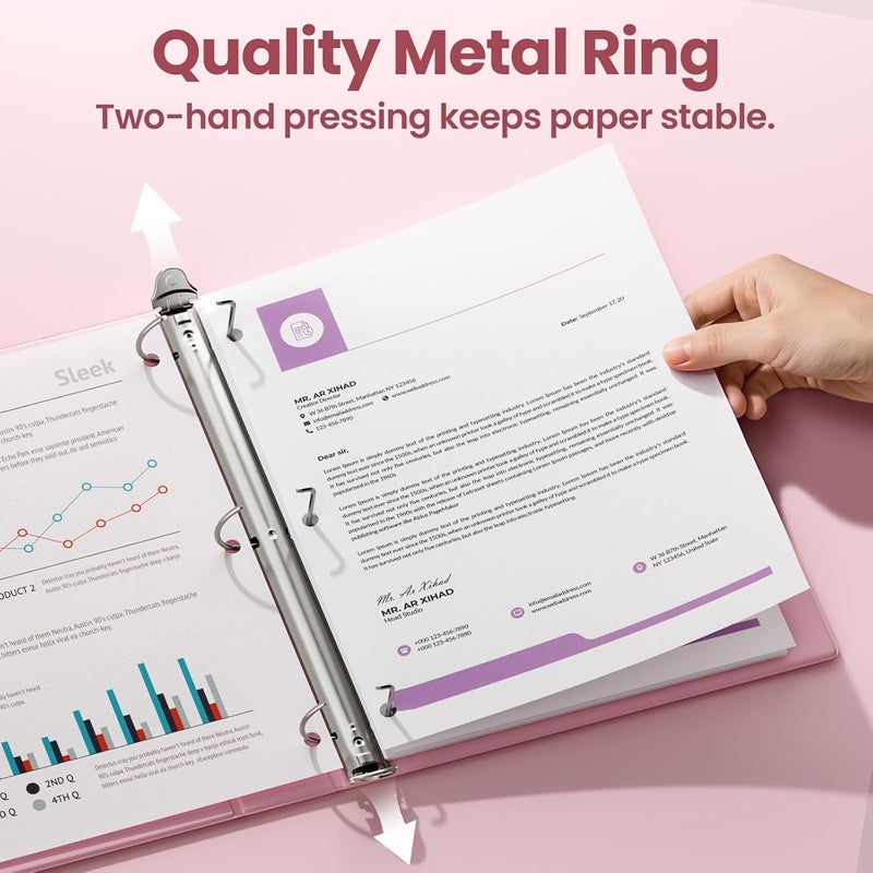 SUNEE 3 Ring Binder 3 Inch D Ring, Clear View Binder Three Ring PVC-Free (Fit 8.5x11 Inches) for School or Office Supplies, Assorted Pastel, 4 Pack - Image 2